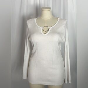 Ashley Stewart White Ribbed Ring Front Women's Sweater (684)